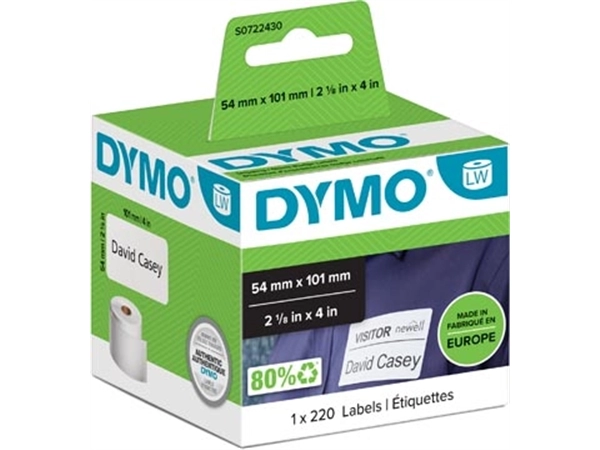 Een Dymo etiketten LabelWriter ft 101 x 54 mm, wit, 220 etiketten koop je bij Muys Kantoor & Kado