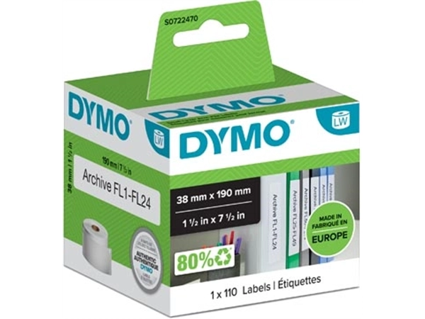 Een Dymo etiketten LabelWriter ft 190 x 38 mm, wit, 110 etiketten koop je bij Muys Kantoor & Kado