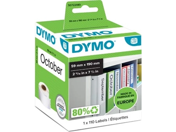 Een Dymo etiketten LabelWriter ft 190 x 59 mm, wit, 110 etiketten koop je bij Muys Kantoor & Kado