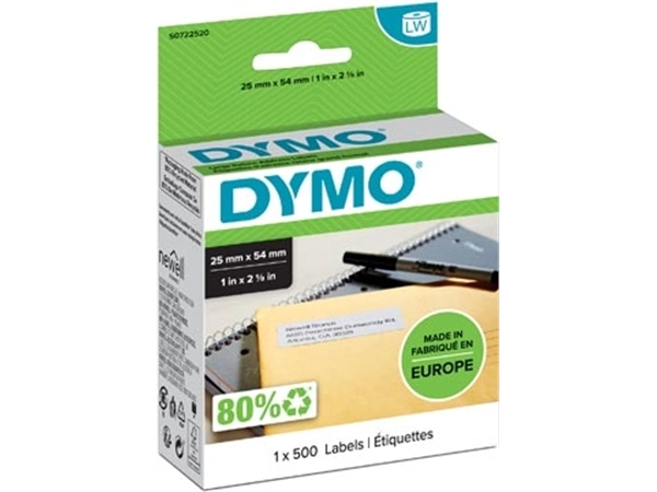 Een Dymo etiketten LabelWriter ft 25 x 54 mm, wit, 500 etiketten koop je bij Muys Kantoor & Kado