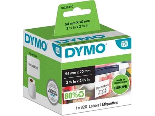 Een Dymo etiketten LabelWriter ft 70 x 54 mm, wit, 320 etiketten koop je bij Muys Kantoor & Kado