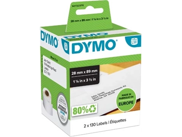 Een Dymo etiketten LabelWriter ft 89 x 28 mm, wit, 260 etiketten koop je bij Muys Kantoor & Kado