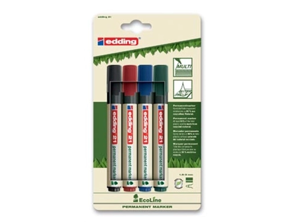 Een Edding permanent marker Ecoline e-21 set van 4 stuks in geassorteerde kleuren koop je bij Muys Kantoor & Kado