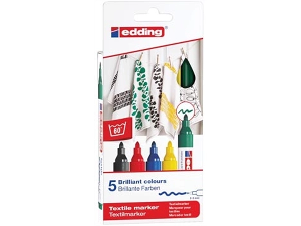 Een Edding textielstift 4500, set van 5 stuks in geassorteerde basiskleuren koop je bij Muys Kantoor & Kado