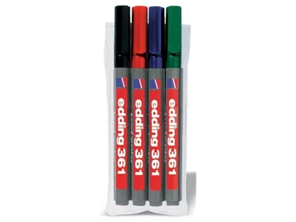 Een Edding whiteboardmarker e-361 etui 4 stuks in geassorteerde kleuren koop je bij Muys Kantoor & Kado