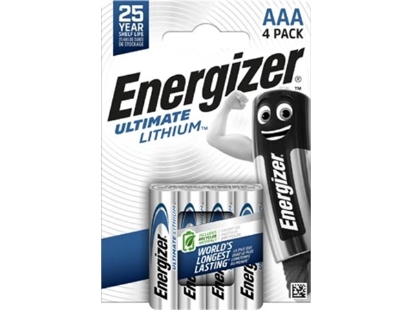 Een Energizer batterijen Lithium AAA, blister van 4 stuks koop je bij Muys Kantoor & Kado