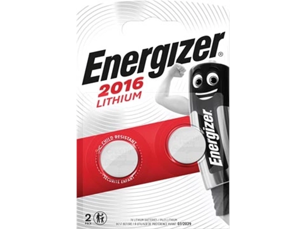 Een Energizer knoopcel CR2016, blister van 2 stuks koop je bij Muys Kantoor & Kado