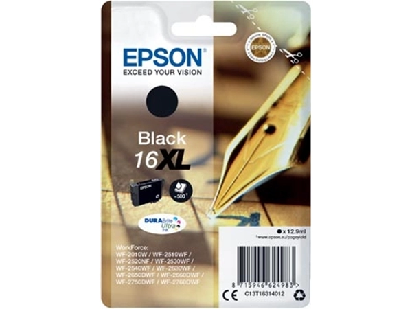 Een Epson inktcartridge 16XL, 500 pagina's, OEM C13T16314012, zwart koop je bij Muys Kantoor & Kado