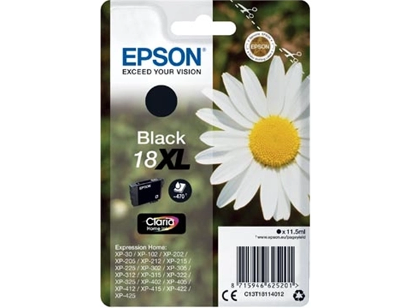 Een Epson inktcartridge 18XL, 470 pagina's, OEM C13T18114012, zwart koop je bij Muys Kantoor & Kado