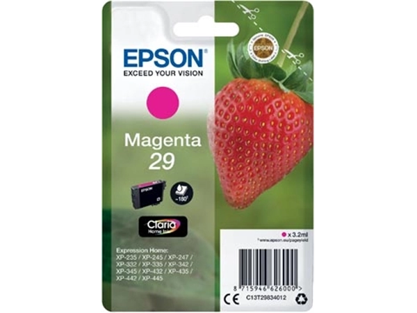 Een Epson inktcartridge 29, 180 pagina's, OEM C13T29834012, magenta koop je bij Muys Kantoor & Kado