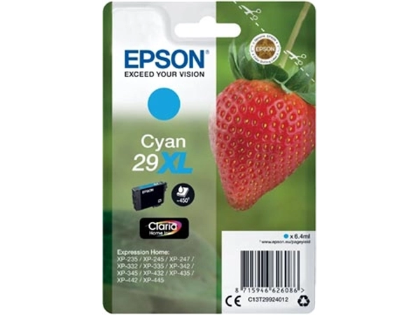 Een Epson inktcartridge 29X,L 450 pagina's, OEM C13T29924012, cyaan koop je bij Muys Kantoor & Kado