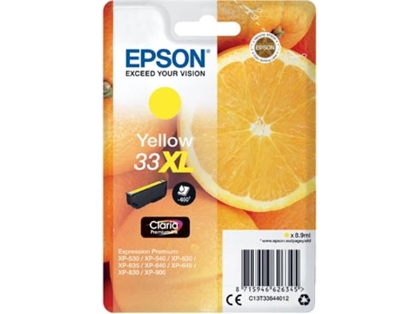 Een Epson inktcartridge 33XL, 650 pagina's, OEM C13T33644012, geel koop je bij Muys Kantoor & Kado