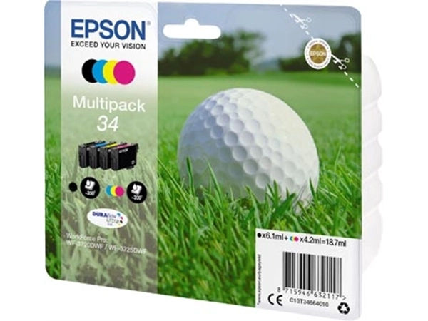 Een Epson inktcartridge 34, 300 - 350 pagina's, OEM C13T34664010, 4 kleuren koop je bij Muys Kantoor & Kado