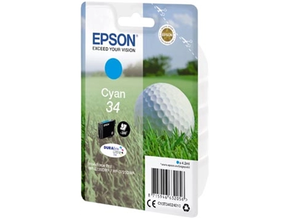 Een Epson inktcartridge 34, 950 pagina's, OEM C13T34624010, cyaan koop je bij Muys Kantoor & Kado