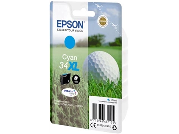 Een Epson inktcartridge 34XL, 950 pagina's, OEM C13T34724010, cyaan koop je bij Muys Kantoor & Kado