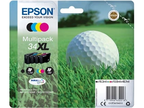 Een Epson inktcartridge 34XL, 950 pagina's, OEM C13T34764010, 4 kleuren koop je bij Muys Kantoor & Kado