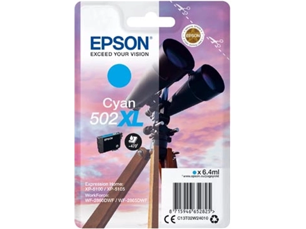 Een Epson inktcartridge 502XL, 470 pagina's, OEM C13T02W24010, cyaan koop je bij Muys Kantoor & Kado