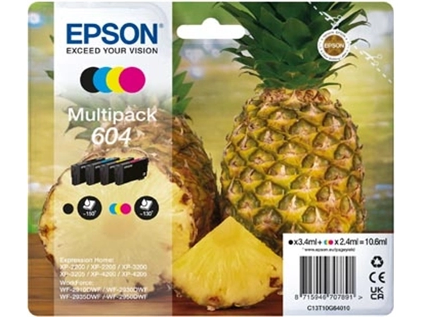 Een Epson inktcartridge 604, 130 - 150 pagina's, OEM C13T10G64010, 4 kleuren koop je bij Muys Kantoor & Kado