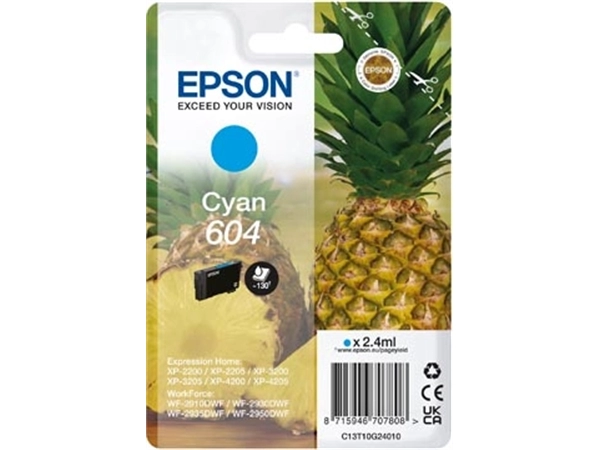 Een Epson inktcartridge 604, 130 pagina's, OEM C13T10G24010, cyaan koop je bij Muys Kantoor & Kado