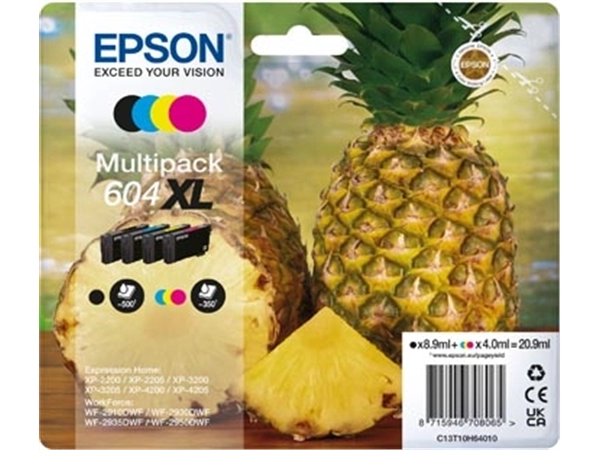 Een Epson inktcartridge 604 XL, 350 - 500 pagina's, OEM C13T10H64010, 4 kleuren koop je bij Muys Kantoor & Kado