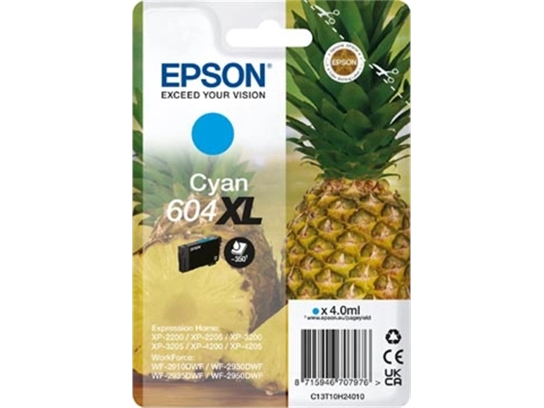 Een Epson inktcartridge 604 XL, 350 pagina's, OEM C13T10H24010, cyaan koop je bij Muys Kantoor & Kado