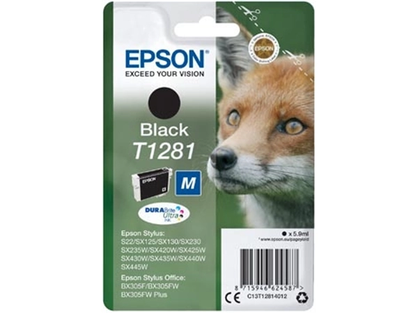 Een Epson inktcartridge T1281, 170 pagina's, OEM C13T12814012, zwart koop je bij Muys Kantoor & Kado