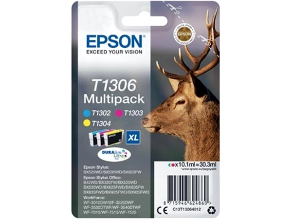 Een Epson inktcartridge T1306, 600-1.005 pagina's, OEM C13T13064012, 3 kleuren koop je bij Muys Kantoor & Kado