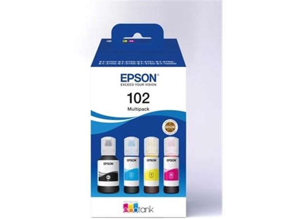 Een Epson inktfles 102, 6.000 - 7.500 pagina's, OEM C13T03R640, 4 kleuren koop je bij Muys Kantoor & Kado