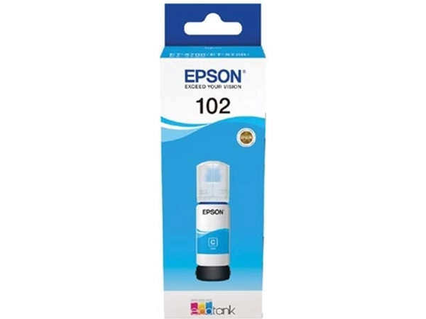 Een Epson inktfles 102, 6.000 pagina's, OEM C13T03R240, cyaan koop je bij Muys Kantoor & Kado