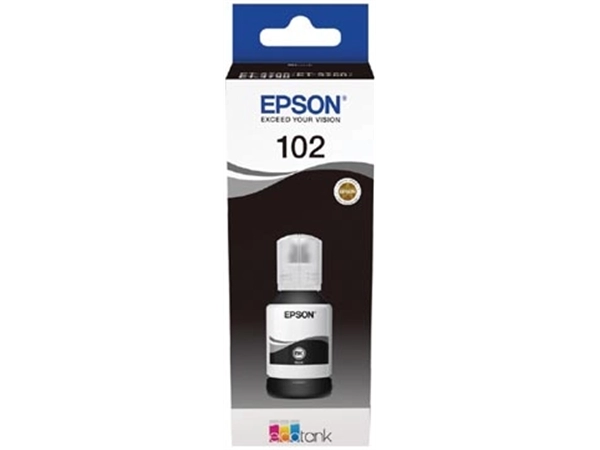 Een Epson inktfles 102, 7.500 pagina's, OEM C13T03R140, zwart koop je bij Muys Kantoor & Kado