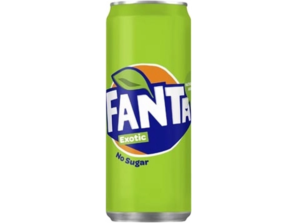 Een Fanta Exotic No Sugar frisdrank, sleek blik van 33 cl, pak van 24 stuks koop je bij Muys Kantoor & Kado