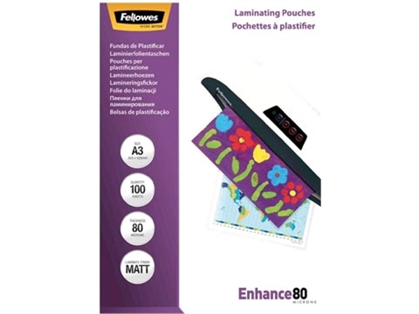 Een Fellowes lamineerhoes Enhance80 ft A3, 160 micron (2 x 80 micron), pak van 100 stuks, mat koop je bij Muys Kantoor & Kado