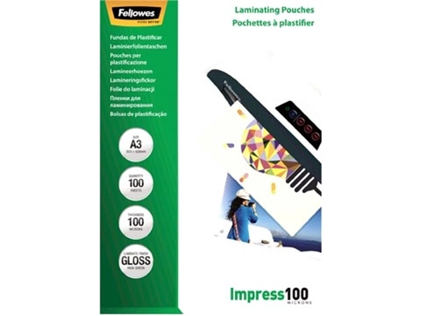 Een Fellowes lamineerhoes Impress100 ft A3, 200 micron (2 x 100 micron), pak van 100 stuks koop je bij Muys Kantoor & Kado