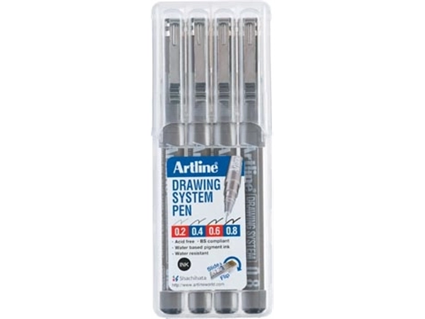 Een Fineliner Drawing System etui van 4 stuks: 0,2 - 0,4 - 0,6 en 0,8 mm koop je bij Muys Kantoor & Kado