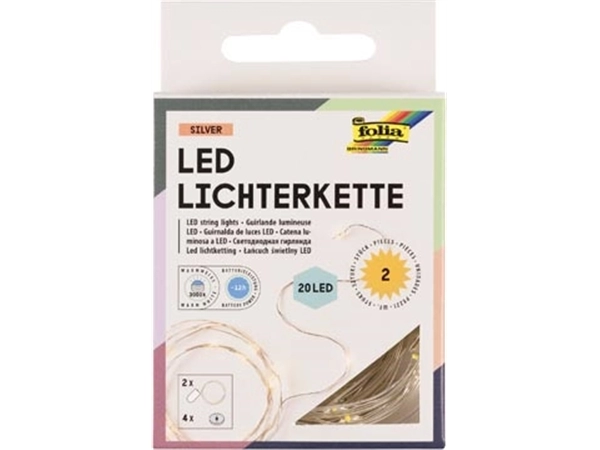 Een Folia lichtslinger LED, 20 LED's, 2,20 m, op batterijen, pak van 2 stuks koop je bij Muys Kantoor & Kado