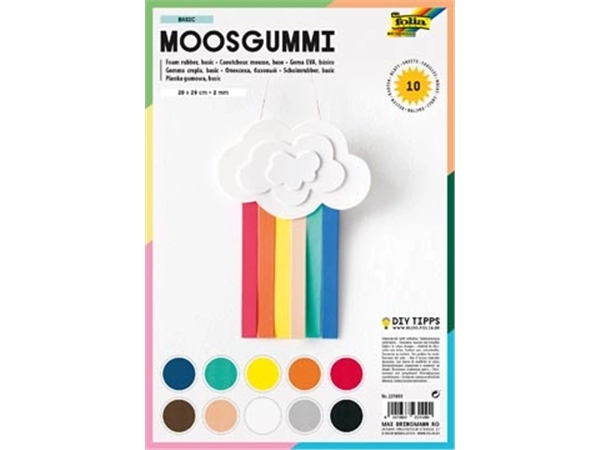 Een Folia mosgummi pak van 10 blad in 10 geassorteerde kleuren koop je bij Muys Kantoor & Kado