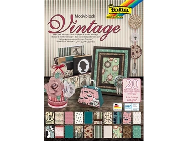 Een Folia motiefpapier Vintage II ft 24 x 34 cm, blok met 20 vel koop je bij Muys Kantoor & Kado