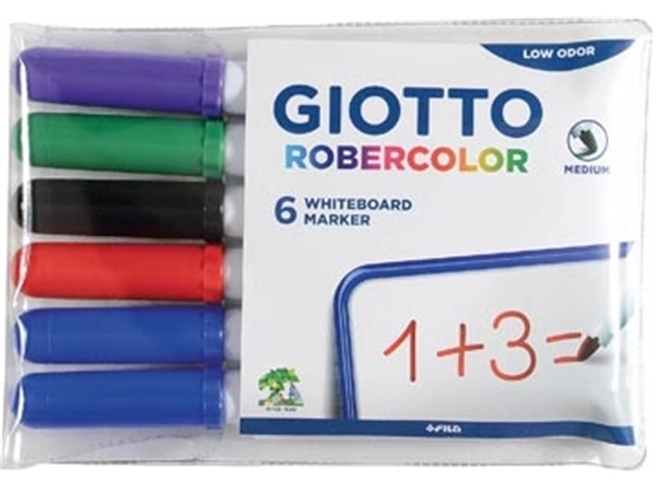 Een Giotto Robercolor whiteboardmarker, medium, ronde punt, etui met 6 stuks in geassorteerde kleuren koop je bij Muys Kantoor & Kado