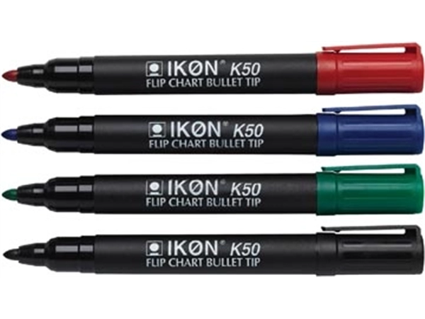 Een Ikon K50 flipchart marker, etui van 4 stuks in geassorteerde kleuren koop je bij Muys Kantoor & Kado