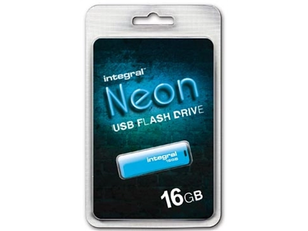 Een Integral Neon USB 2.0 stick, 16 GB, blauw koop je bij Muys Kantoor & Kado