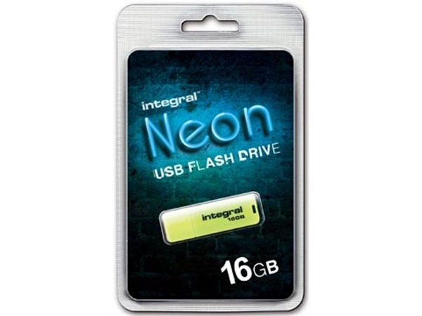 Een Integral Neon USB 2.0 stick, 16 GB, geel koop je bij Muys Kantoor & Kado