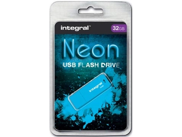 Een Integral Neon USB 2.0 stick, 32 GB, blauw koop je bij Muys Kantoor & Kado