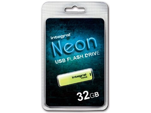 Een Integral Neon USB 2.0 stick, 32 GB, geel koop je bij Muys Kantoor & Kado