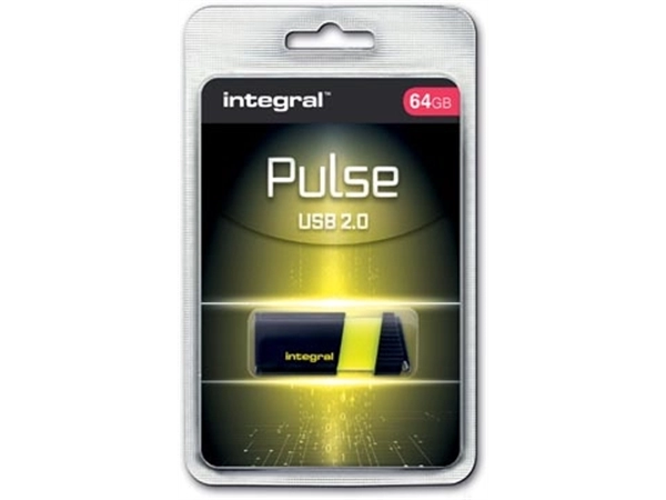 Een Integral Pulse USB 2.0 stick, 64 GB, zwart/geel koop je bij Muys Kantoor & Kado