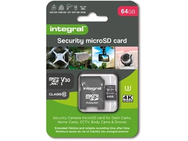 Een Integral Security microSDXC geheugenkaart, Class 10 V30 , 64 GB koop je bij Muys Kantoor & Kado