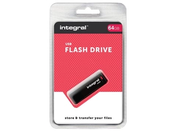 Een Integral USB 2.0 stick, 64 GB, zwart koop je bij Muys Kantoor & Kado