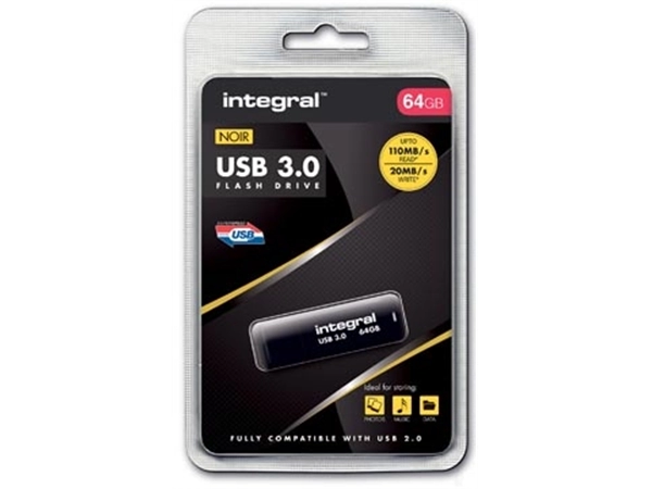 Een Integral USB stick 3.0, 64 GB, zwart koop je bij Muys Kantoor & Kado