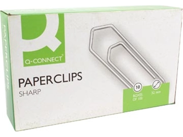 Een Q-CONNECT papierklemmen, 32 mm, doos van 100 stuks koop je bij Muys Kantoor & Kado