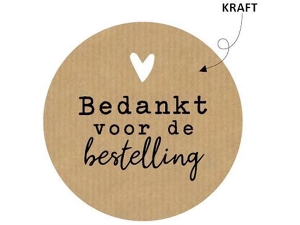 Een KP etiket "Bedankt voor de bestelling", kraft, diameter 50 mm, rol van 250 stuks koop je bij Muys Kantoor & Kado