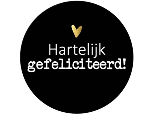 Een KP etiket "Hartelijk gefeliciteerd", diameter 40 mm, rol van 250 stuks koop je bij Muys Kantoor & Kado